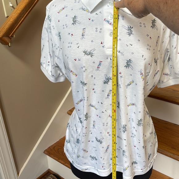 LARGE BONNIE EVANS 👚 POLO GOLF SHIRT WHITE WITH TOUCHES OF RED/YELLOW/GREY - Picture 3 of 12